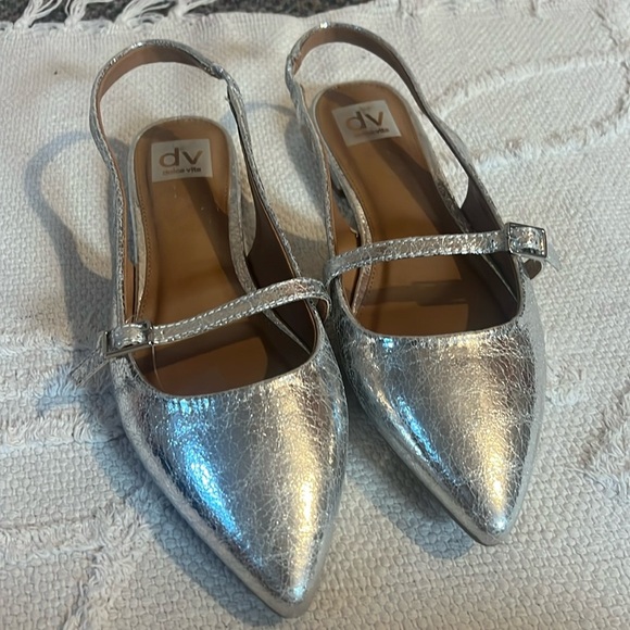 New Dolce Vita Crackled Metallic Carder Silver Mary Jane Flats Womens 9.5 - Picture 1 of 7